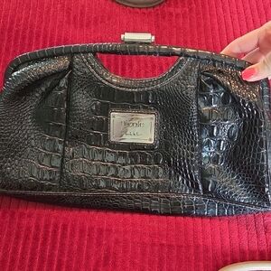 Nicole Lee Black Crocodile Embossed Clutch